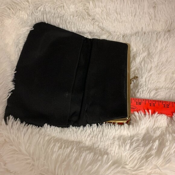 Evening Bag Black Fabric Vintage Floral Painted Trim Formal Party - Picture 8 of 9